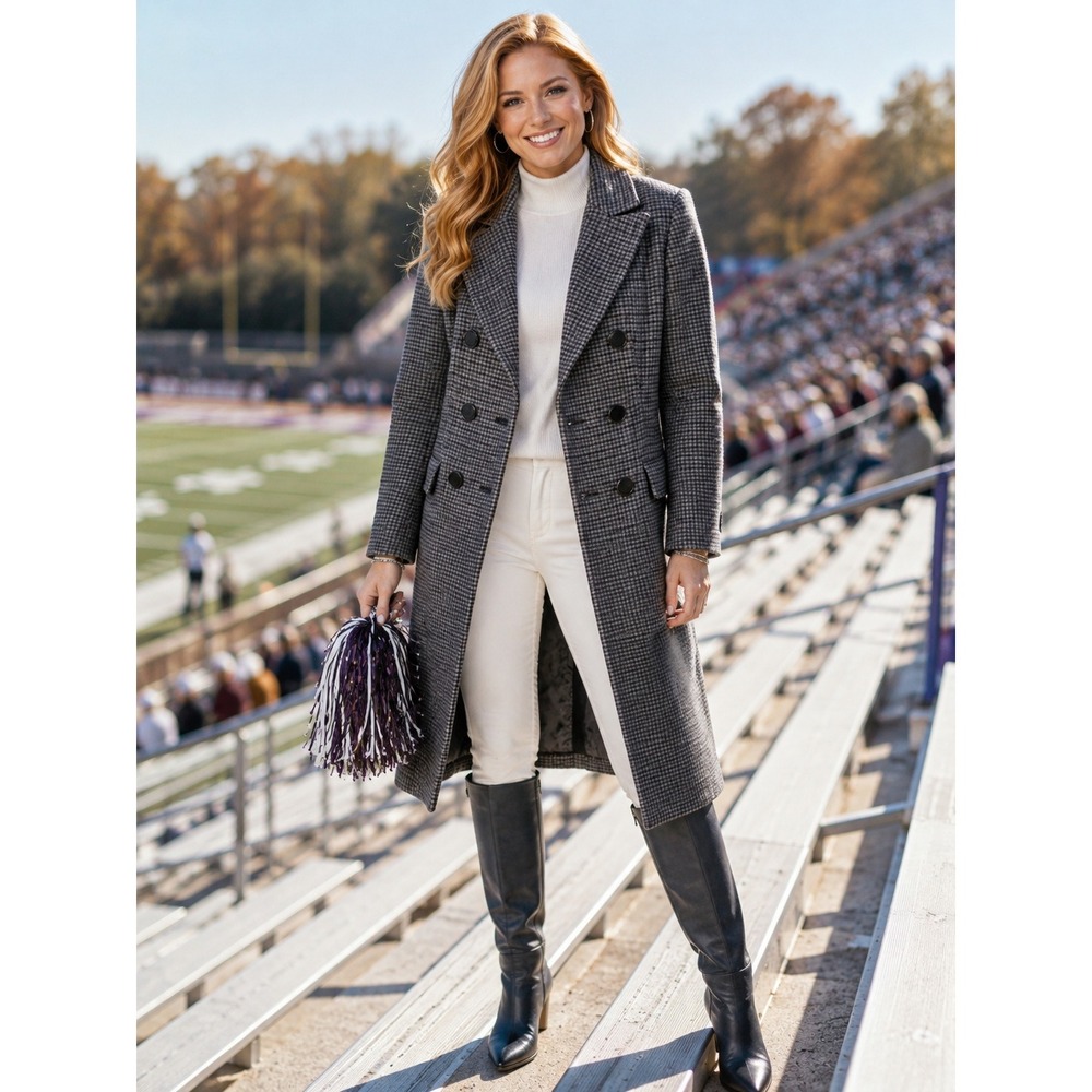 **Club Monaco Jenna Coat M NWT Charcoal Houndstooth Double-Breasted Long Coat**